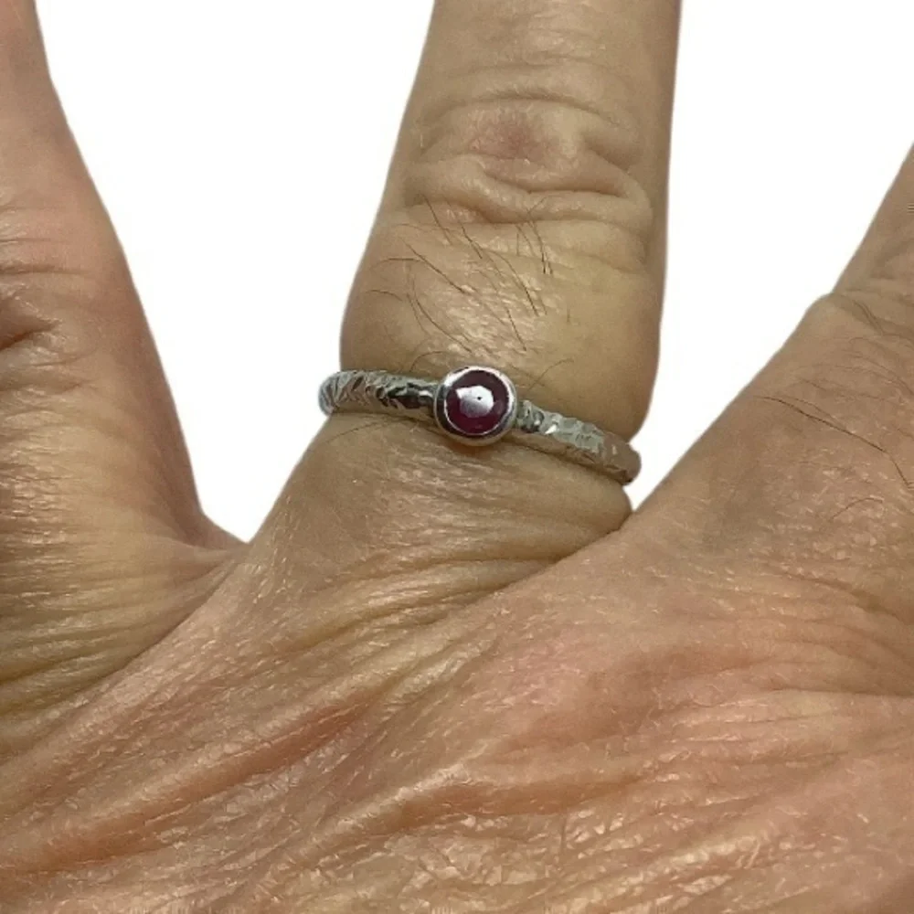 Sterling silver red gemstone solitaire ring